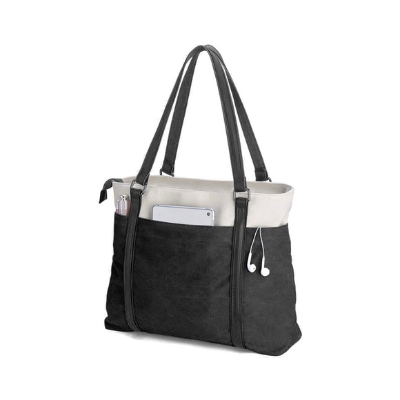 Black and White Canvas Tote Bag - New! - Laptop - Work - Fashion - Accessories - Picture 3 of 10